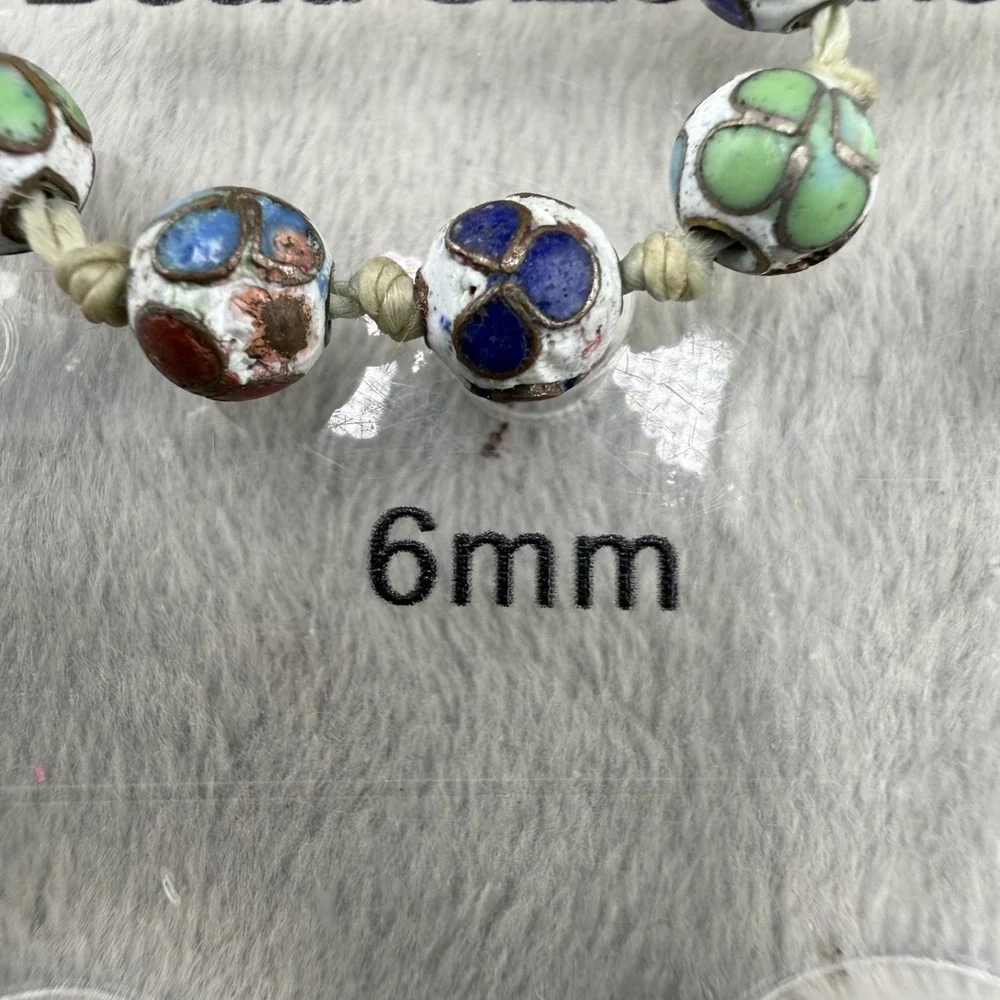 Vintage Necklace‎ Glass  Beaded Inlay Blue White  23